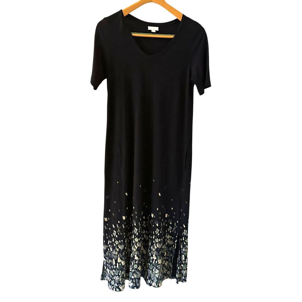 J. Jill Pure Jill Navy Blue Short Sleeve Stretch V-Neck Jersey Maxi Dress Size S